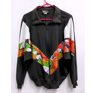 Silver Threads Vintage Track Jacket Womens Small Black Floral Full Zip Grunge